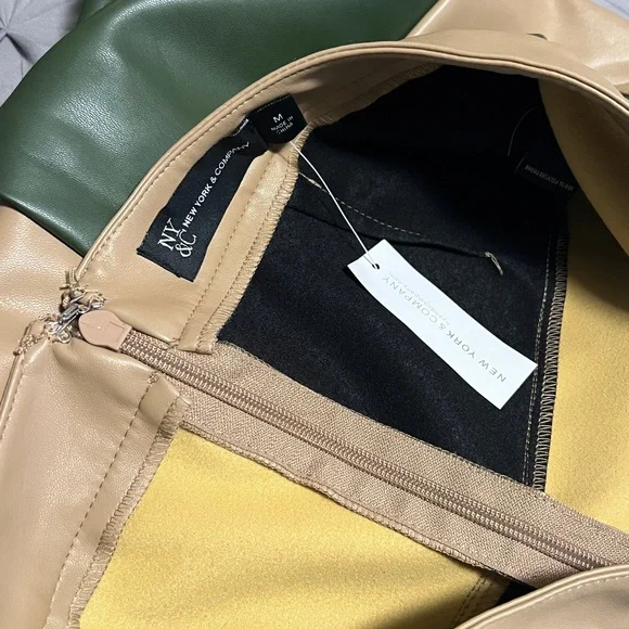New York & Company Tan & Green Colorblock Faux Leather Pencil Skirt NWT - Picture 8 of 10